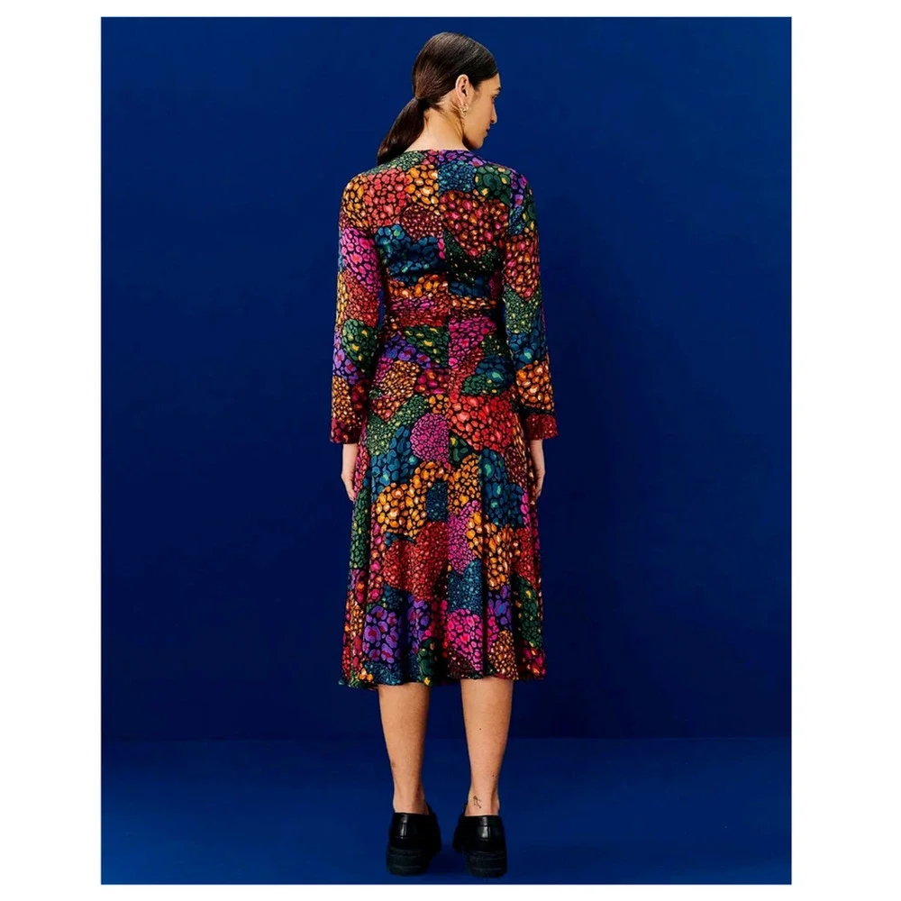 NWT Farm Rio Rainbow Hearts Midi Dress Long Sleeve Women's Multicolor Size XS - Picture 2 of 8